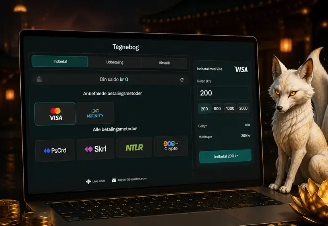 SpinZen indbetaling med Visa, MiFinity, Skrill og krypto på casinoets betalingsside