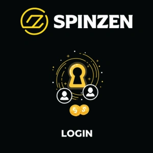 Spinzen logo above a login icon with a keyhole and user symbols, with the word “Login” on a dark background.