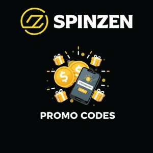 Spinzen logo above a smartphone, coins, and gift icons, with the text “Promo Codes” on a dark background.